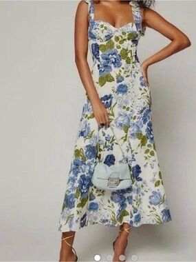 Reformation Blue & White Floral Midi Dress